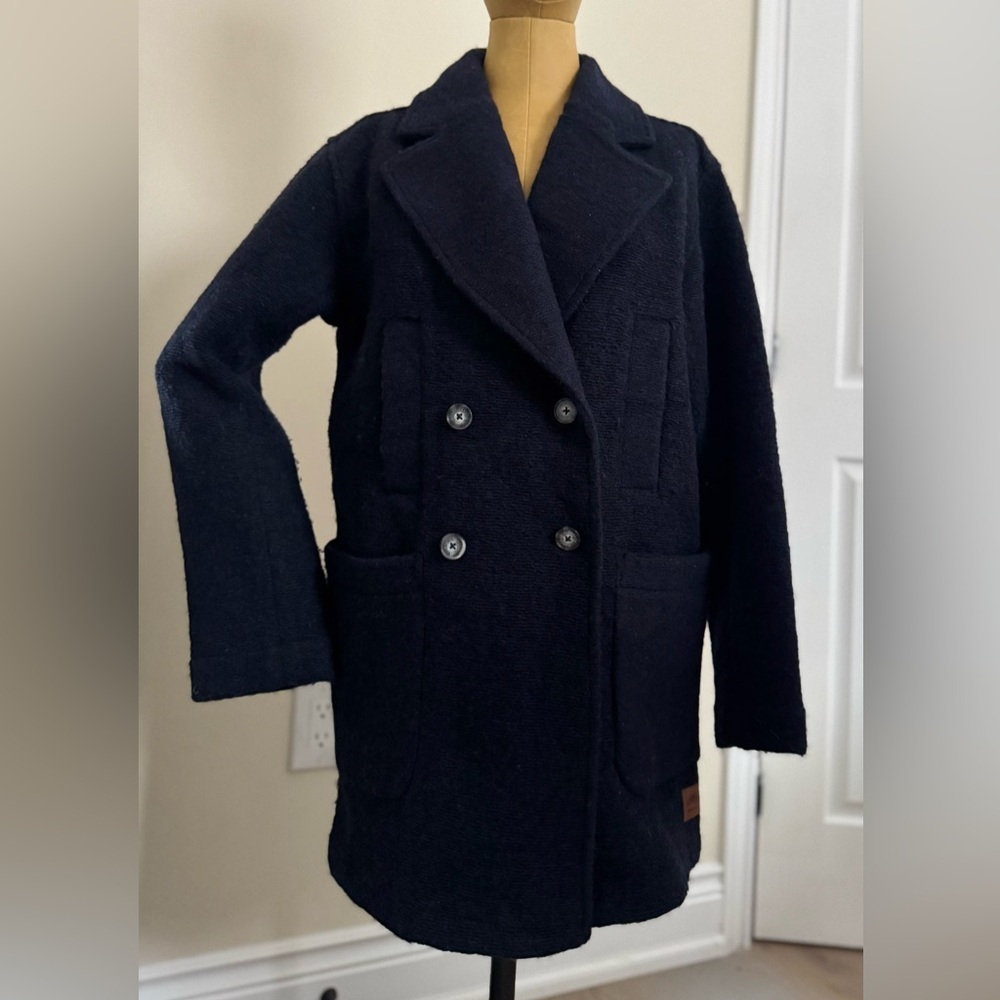 ROOTS Dark Blue Double-Breasted Wool Blend Pea Coat (XXS)